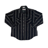 Vintage 80s Squaw Valley Mens XL Black & Gray Striped Flannel Shirt